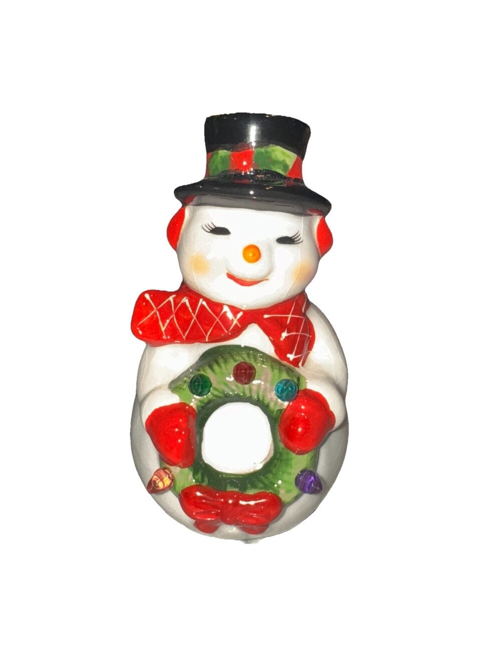 Mr. Christmas Light Up Snowman Ornament Figurine Wreath Kitsch 6" Pegs Ceramic